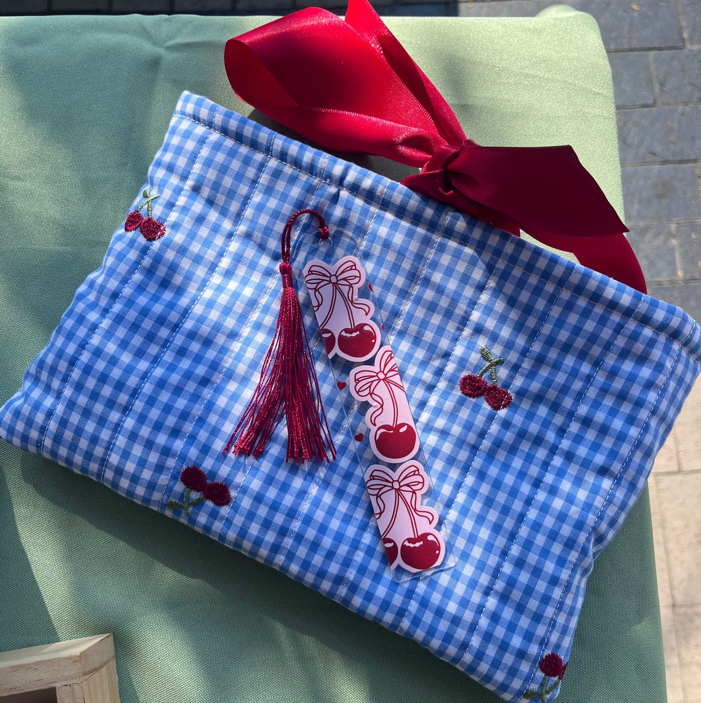 Cherry Picnic 🍒 Quilted Book Sleeve