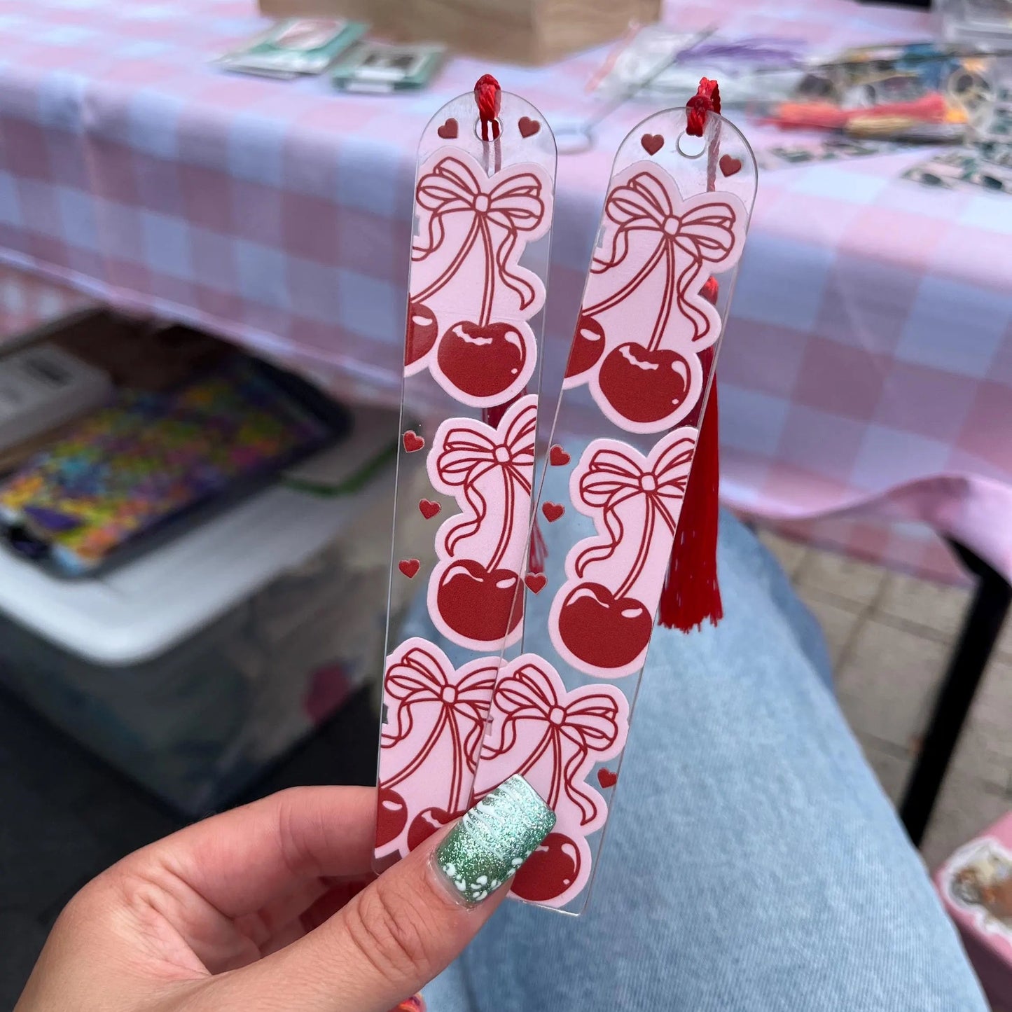 Coquette Bow Cherries | Acrylic Bookmark