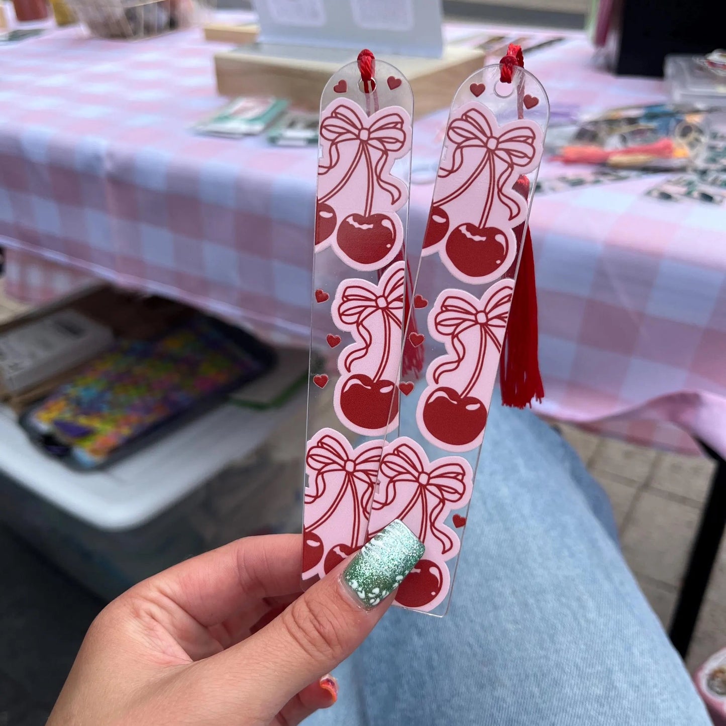 Coquette Bow Cherries | Acrylic Bookmark